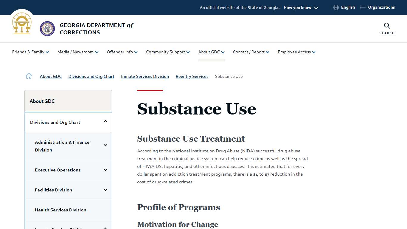 Substance Use Georgia Department of Corrections