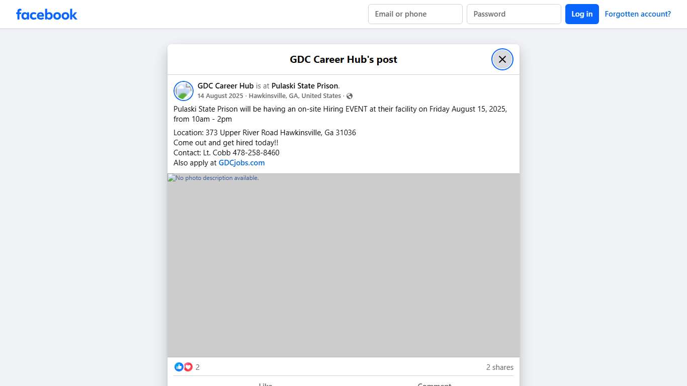 GDC Career Hub - Pulaski State Prison will be having an... Facebook